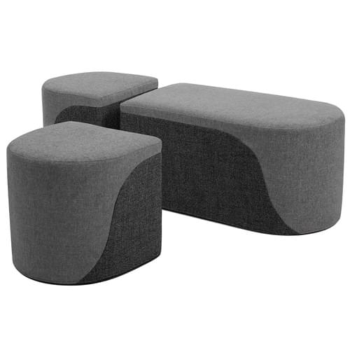 Secondary Bench & 2 Drum Stools Set Light Grey/Grey