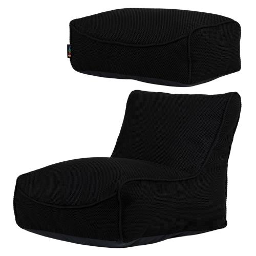 Large Tech Mesh Study Lounger Bean Bag and Footstool Bundle - Black