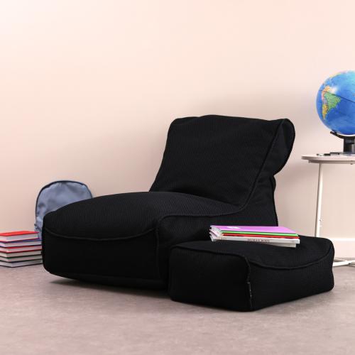 Large Tech Mesh Study Lounger Bean Bag and Footstool Bundle - Black