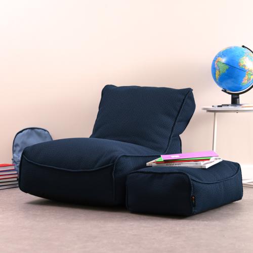 Large Tech Mesh Study Lounger Bean Bag and Footstool Bundle - Navy