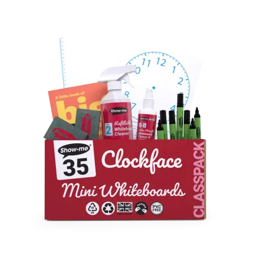 Show-me SurfaceShield A4 Clock Face Mini Whiteboards Classpack - 35 Sets