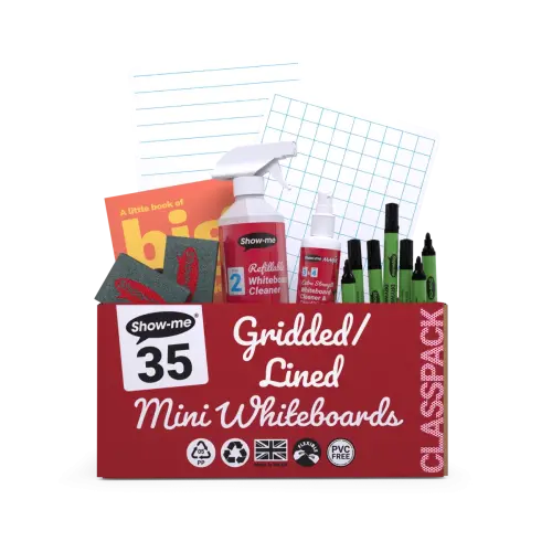 Show-me SurfaceShield A4 Lined/Gridded Double-sided Mini Whiteboards Classpack - 35 Sets