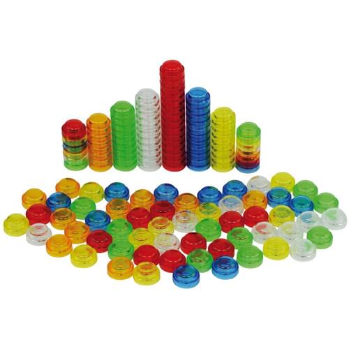 20mm Stacking Counters Pk500 Assorted Translucent Colours