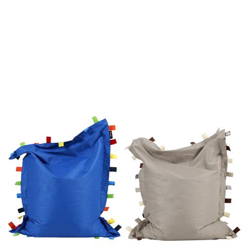 Set of 2 Sensory Touch Tags Bean Bag Floor Cushions - Blue + Natural