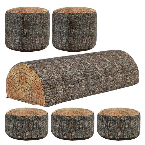 Tree Stump Print Bean Bag Stool and Foam Bench Set
