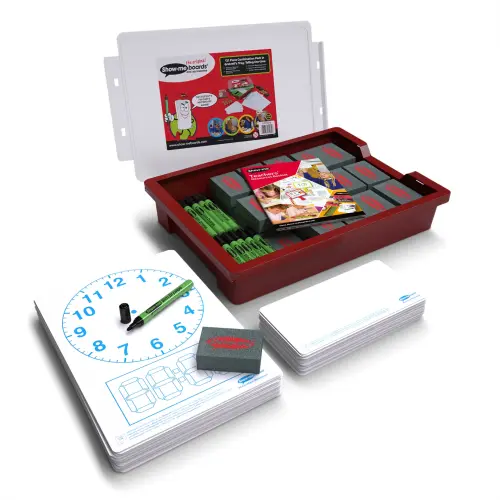 Show-me SurfaceShield A4 Clock Face Mini Whiteboards - 120 Piece Classroom Tray Kit with Accessories