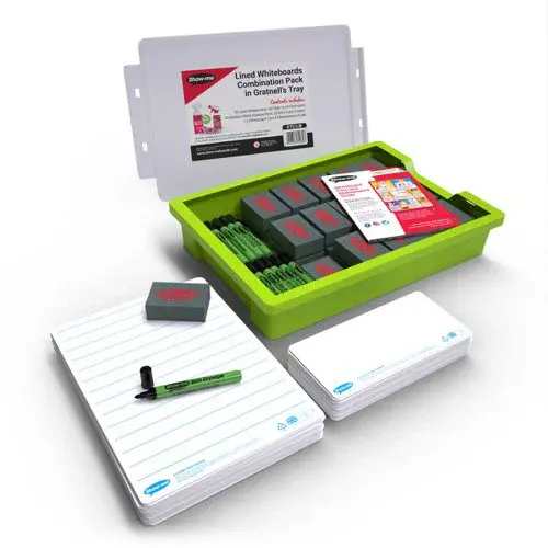 Show-me SurfaceShield A4 Lined Mini Whiteboards - 120 Piece Classroom Tray Kit with Accessories
