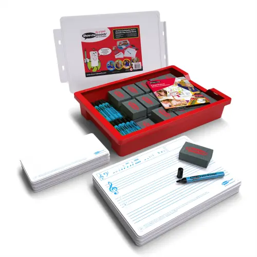 Show-me SurfaceShield A4 Music Ruled Mini Whiteboards - 120 Piece Classroom Tray Kit with Accessories