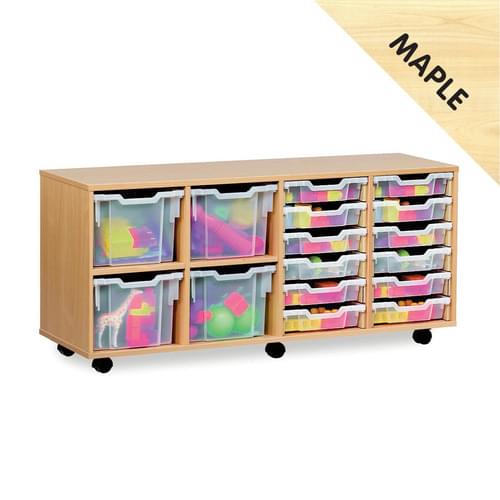 12 Shallow & 4 Extra Deep Cobination Tray Mobile Storage Unit Maple