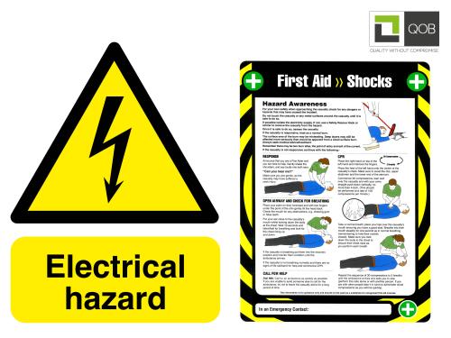 Sign - Electrical Hazard 600mm x 450mm With QOB Logo & Fixings 3mm Foamex