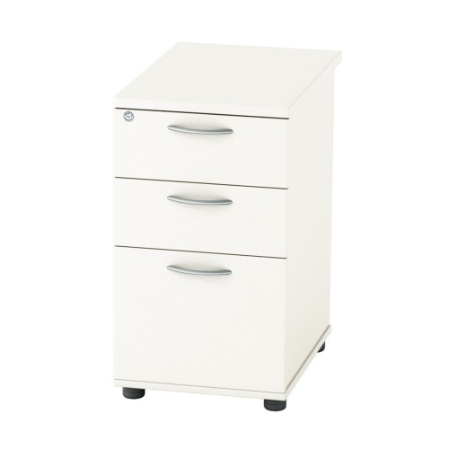 BASICS Desk high Drawer Pedestal 600mm deep, to be used on Radial Crescent return, with 2 Std drawer and 1 x Filing drawer - White