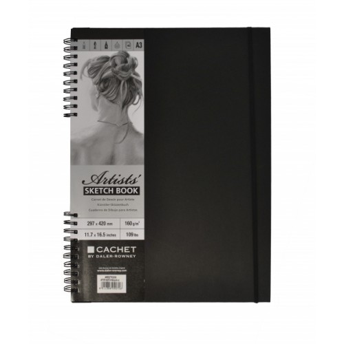 Daler Cachet Artist’s Spiral Sketchbook W/Bound A3 Black 160gsm 40s