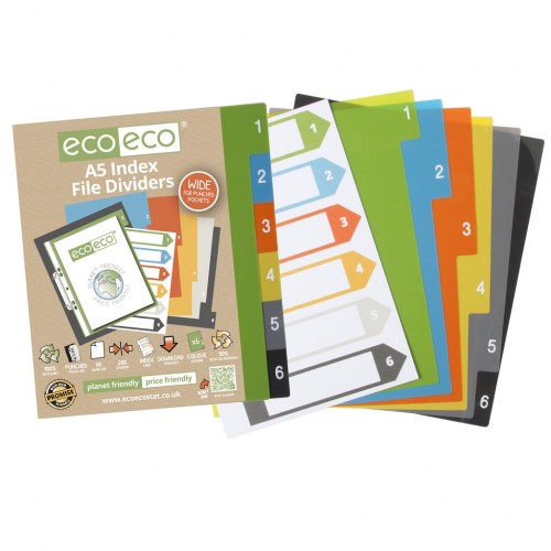 Eco Eco A5 Set 6 Wide 50% Recycled Index File Dividers