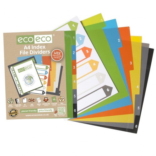 Eco Eco A4 Set 6 Wide 50% Recycled Index File Dividers