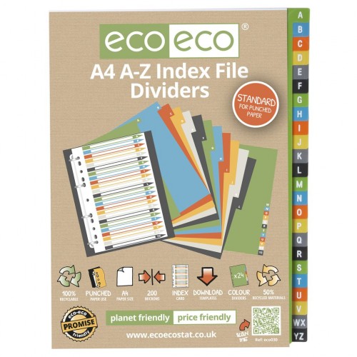 Eco Eco A4 Set 24 A-Z 50% Recycled Index File Dividers