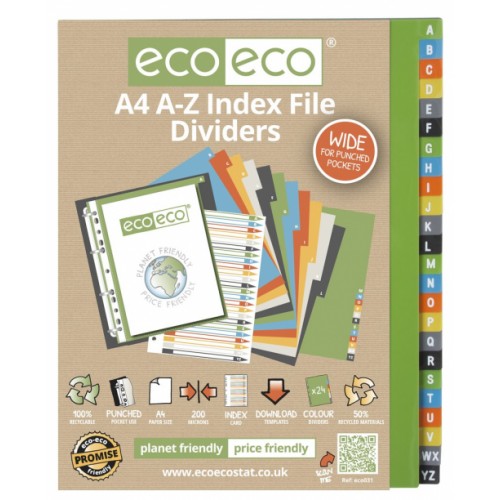 Eco Eco A4 Set 24 A-Z Wide 50% Recycled Index File Dividers