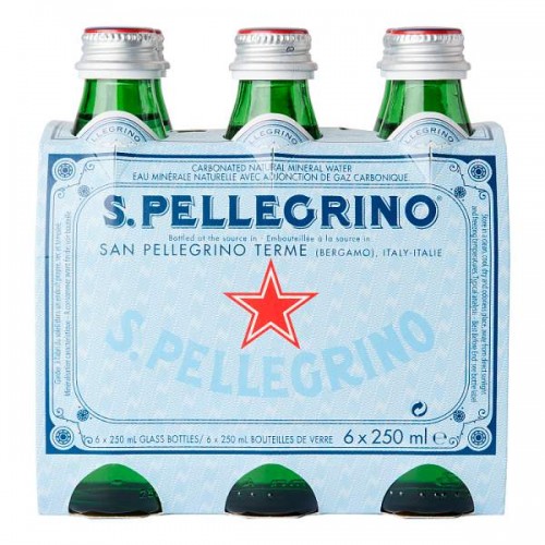 San Pellegrino Sparkling Natural Mineral Water 6 x 250ml (Glass) Case of 4 (24)