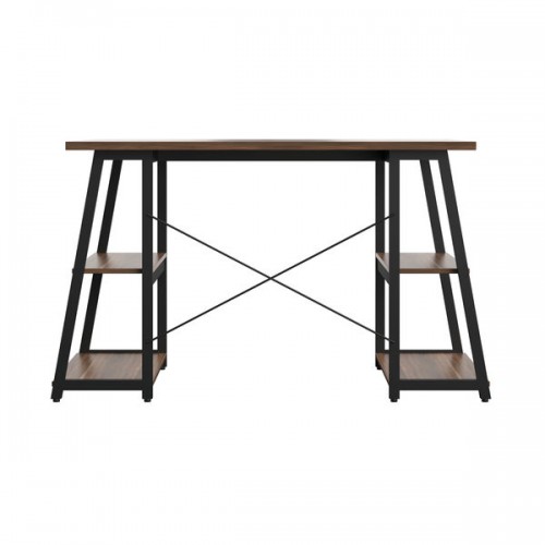 WFH Computer desk with Angled Shelves Walnut/Black Leg