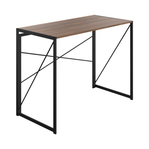 WFH Home Working Foldable Desk with Square Leg and Cross Supports - Dark Walnut / Black