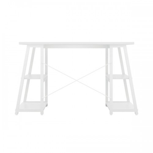 WFH Computer desk with Angled Shelves White / White Leg
