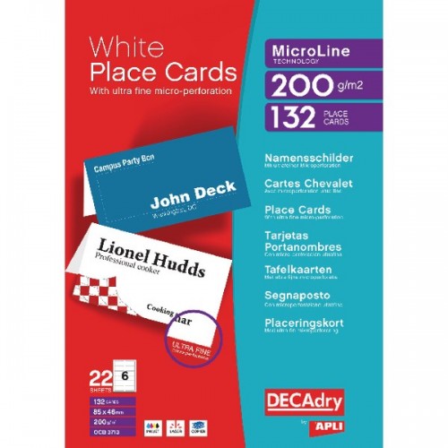 Decadry Perforated Place Card 85x46mm White Pk 132 DPOCB3713