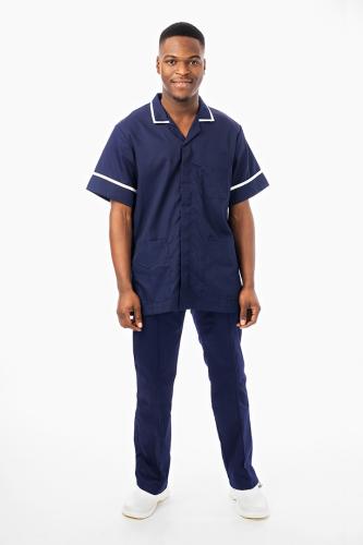 Male Nursing Tunic Navy with White Trim Size 34” – 52”