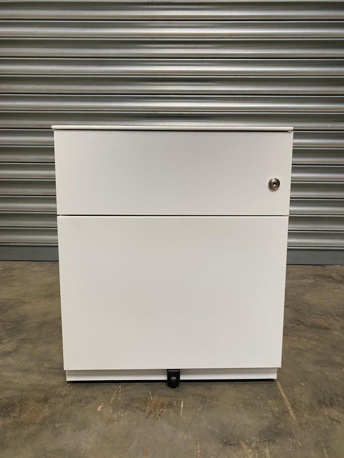 Second Hand Matt White 2 Drawer Mobile Metal Pedestal with Filing Drawer