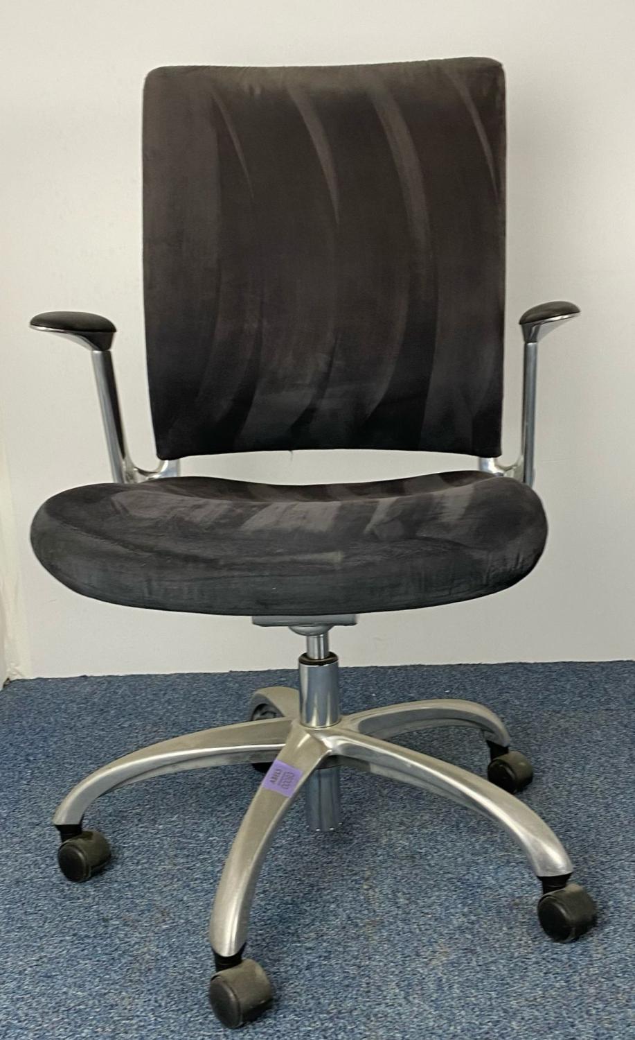Second Hand Verco Brown Suede Operators Chair Chrome Five Star Base Arms Gas Lift