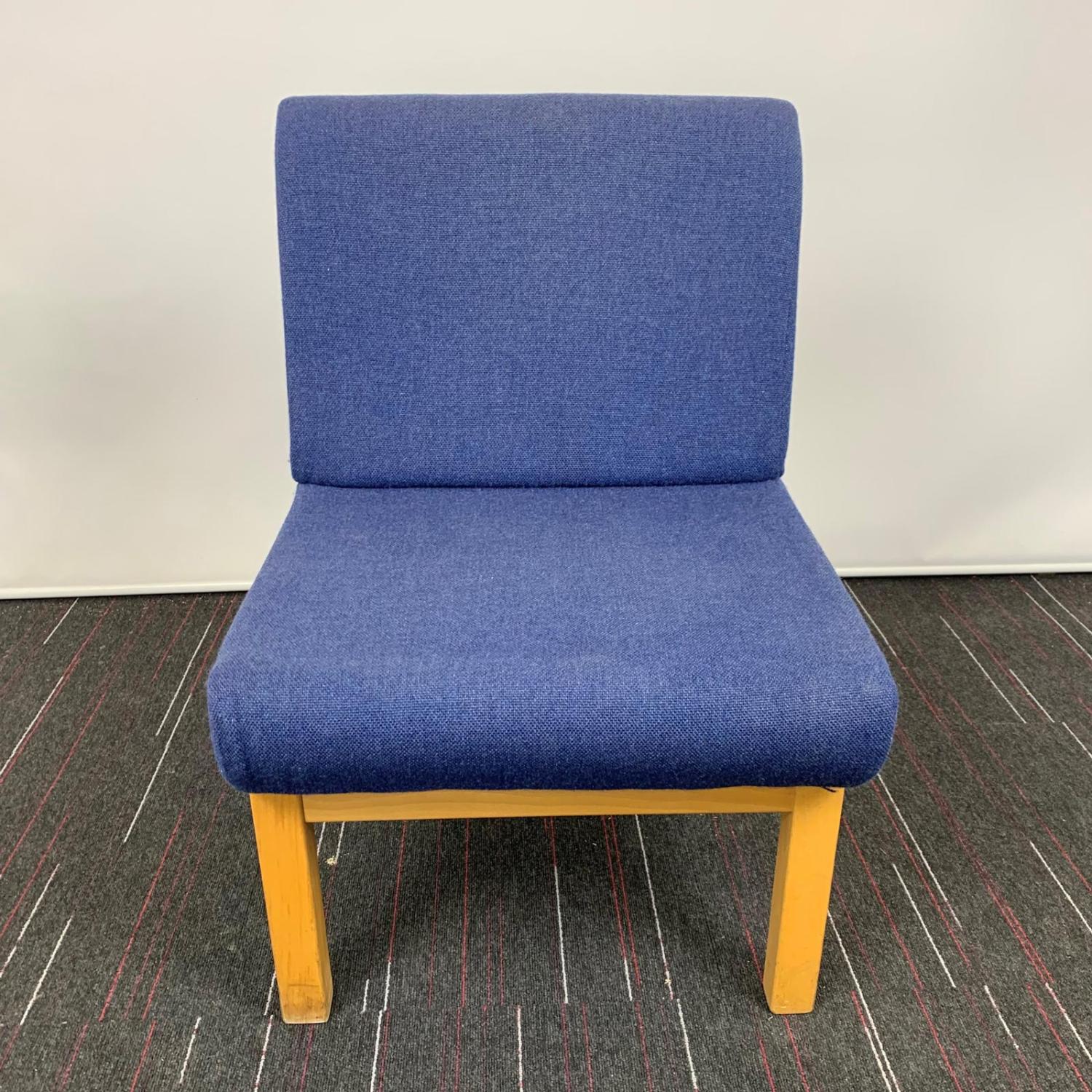 Second Hand Blue Reception Chair with Wood Leg Frame