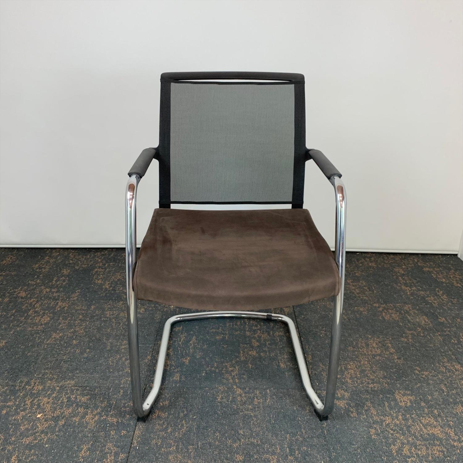 Second Hand Dark Brown Mesh Back Meeting Chair with Chrome Cantilever Legs