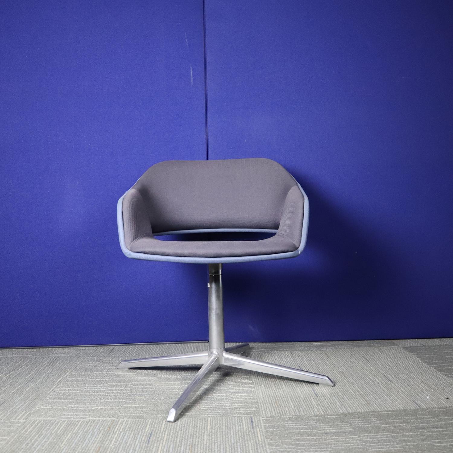 Second Hand Blue and Grey Tub Chair with Silver Swivel Base