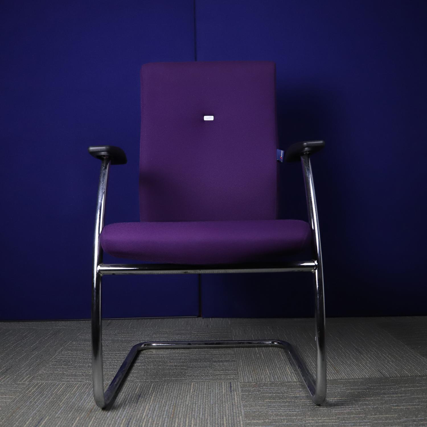 Second Hand Purple Summit Meeting Chair with Cantilever Chrome Base and Black Arms