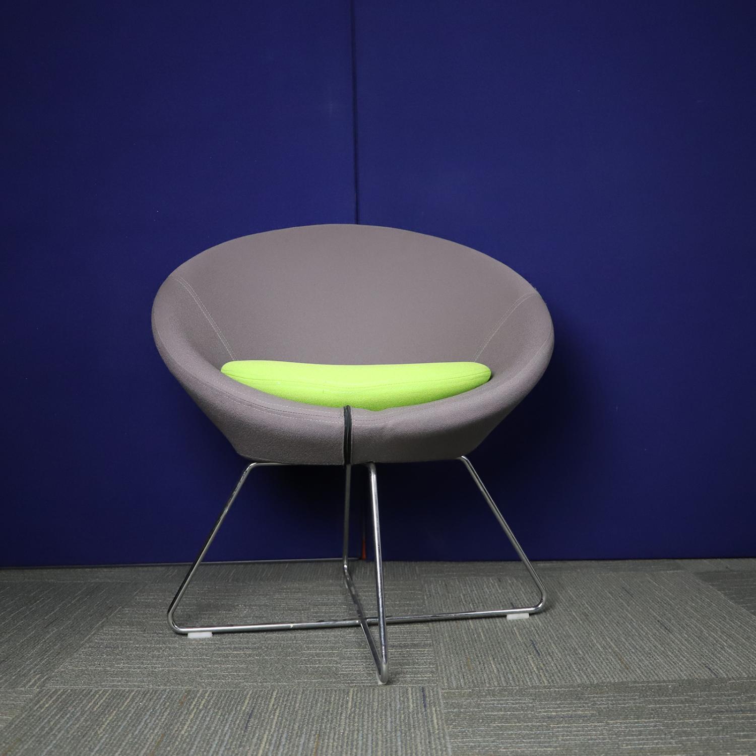Second Hand Green and Grey Fabric Tub Chair with Chrome Frame