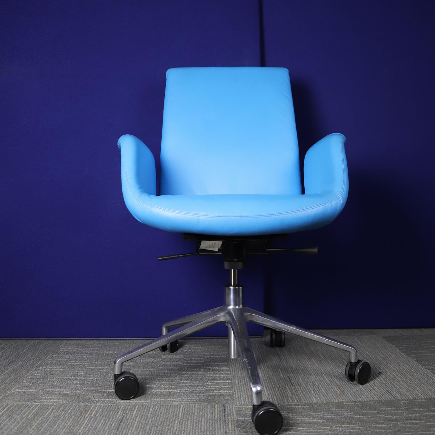 Second Hand Martinstoll Blue faux Leather Managers Chair with Chrome Star Base