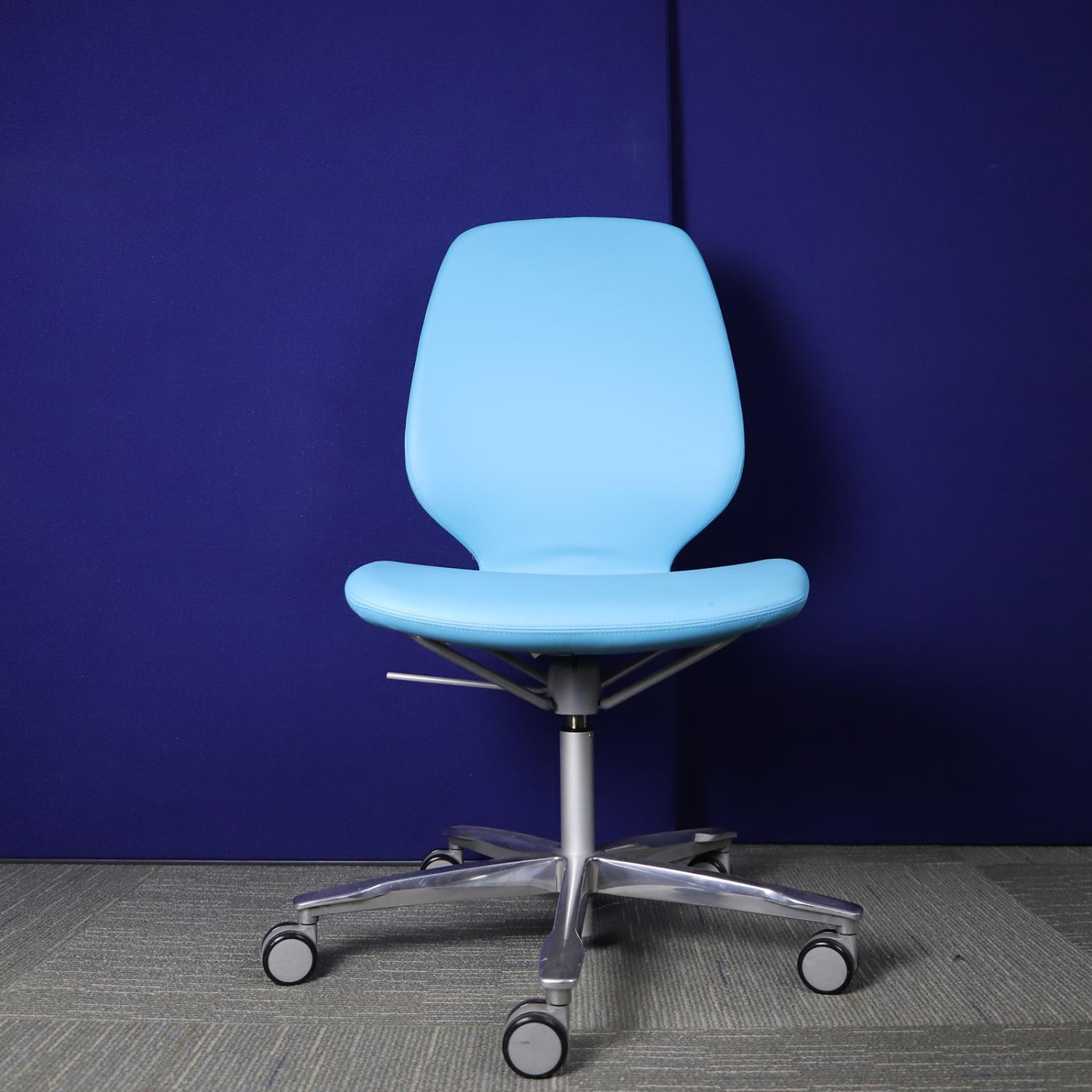 Second Hand Light Blue Faux Leather Chair with Chrome Swivel Star Base