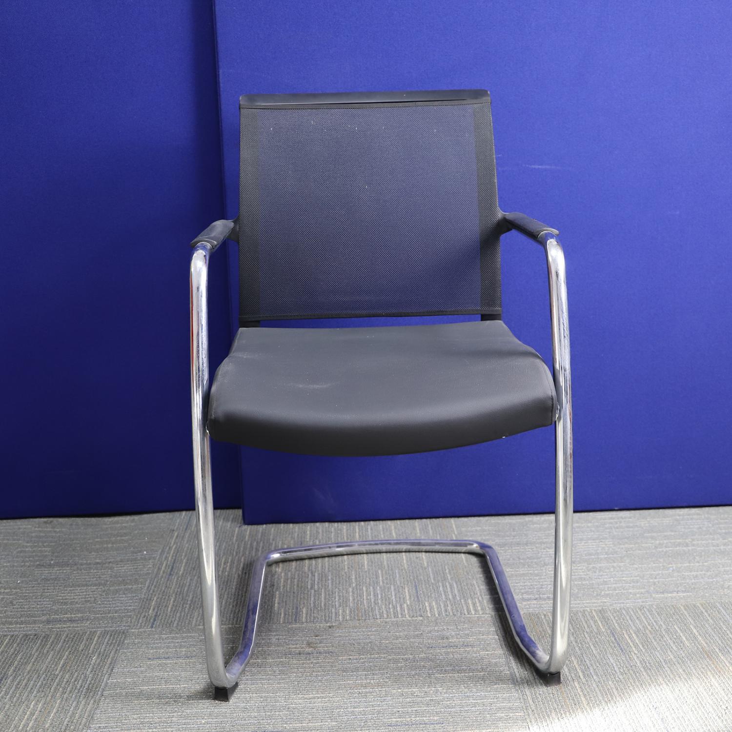 Second Hand Black Mesh Back Meeting Chair with Chrome Cantilever Legs