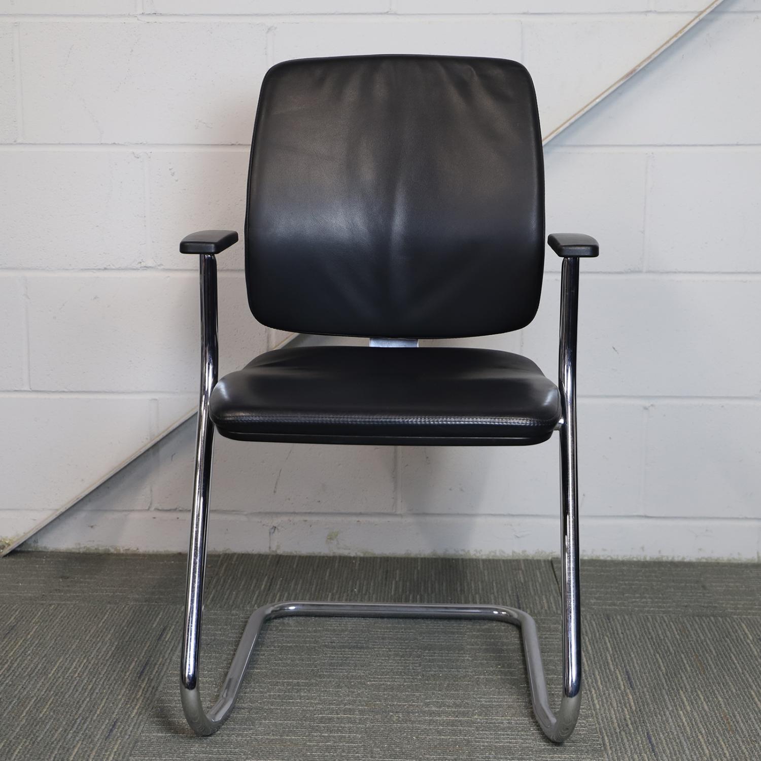 Second Hand Black Faux Leather Meeting Chair with Chrome Cantilever Legs