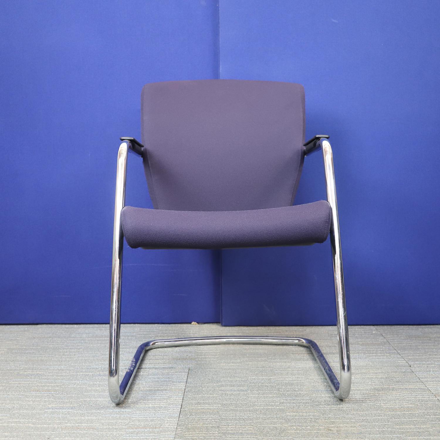 Second Hand Pledge Purple Meeting Room Chair with Chrome Cantilever Legs and Black Arms