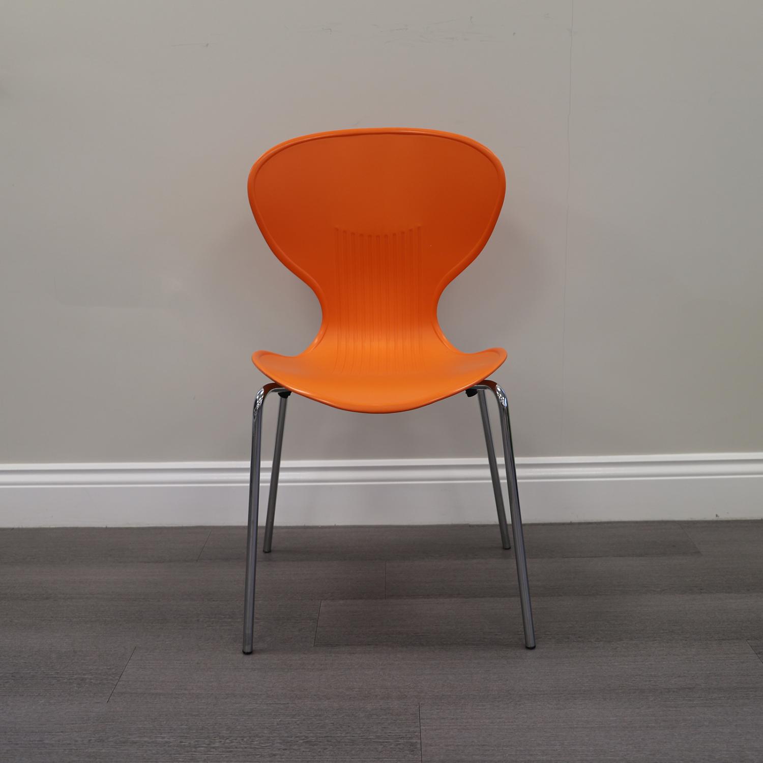 Second Hand Orange Bistro Plastic Canteen Chair with Chrome Straight Legs