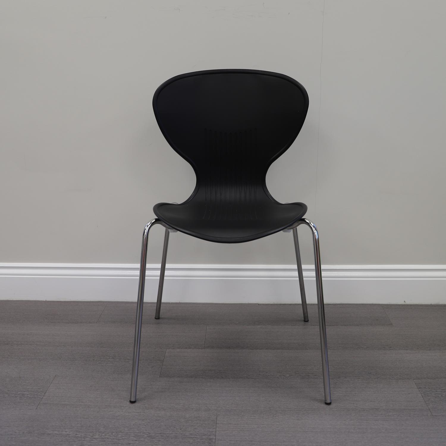 Second Hand Black Bistro Plastic Canteen Chair with Chrome Straight Legs