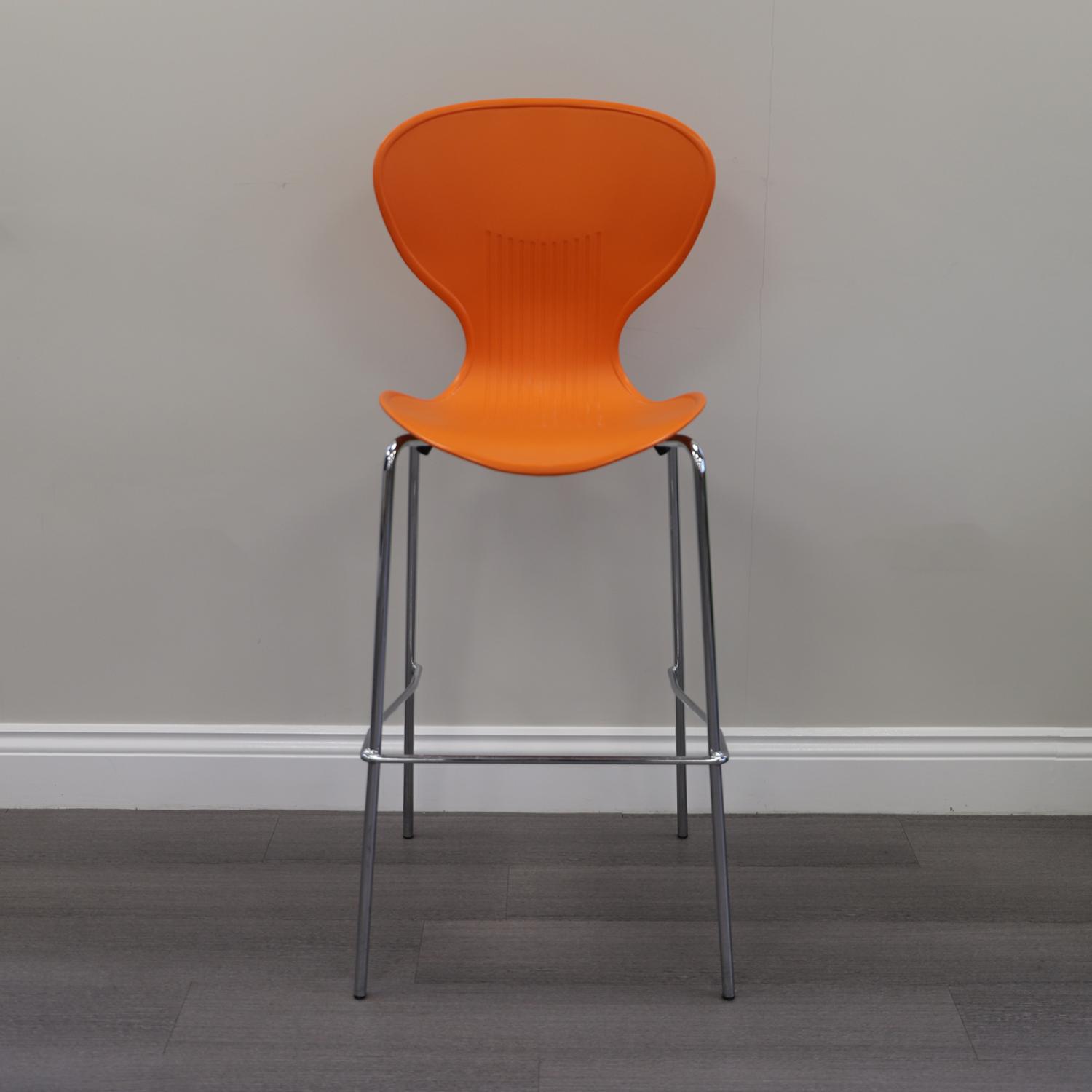 Second Hand Orange Plastic Bistro Chair with Chrome Legs and Foot Bar
