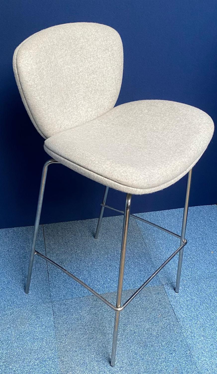 Second Hand Grey Fabric Stool with Chrome Frame and Legs