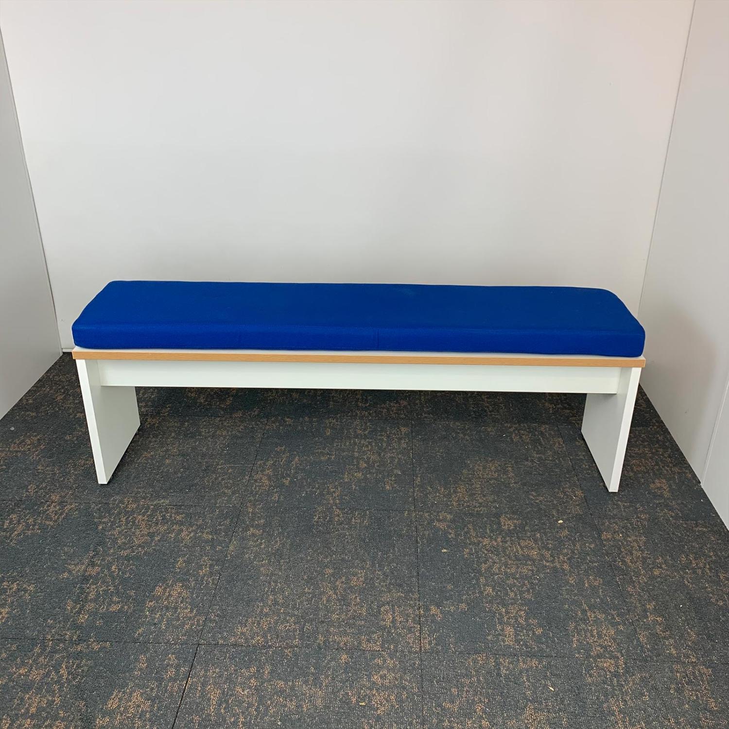 Second Hand Blue Fabric Reception Bench Seating with Wood Legs