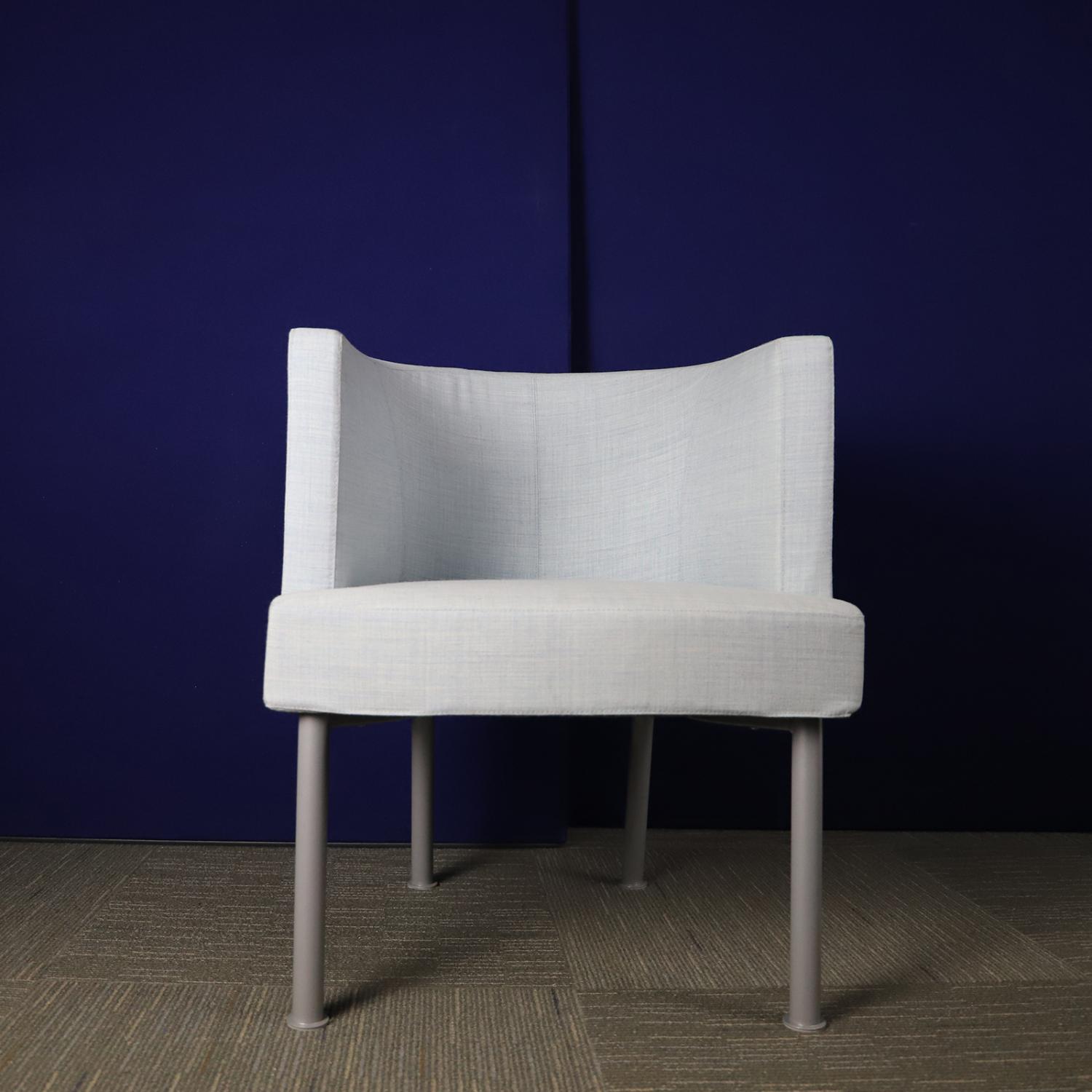 Second Hand Grey and Blue Reception Tub Chair with Grey Metal Legs