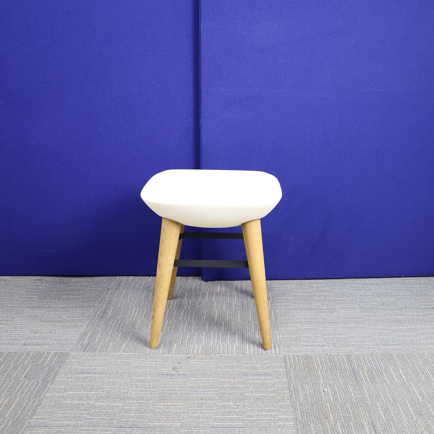 Second Hand Small White LOW Stool with Wooden Legs