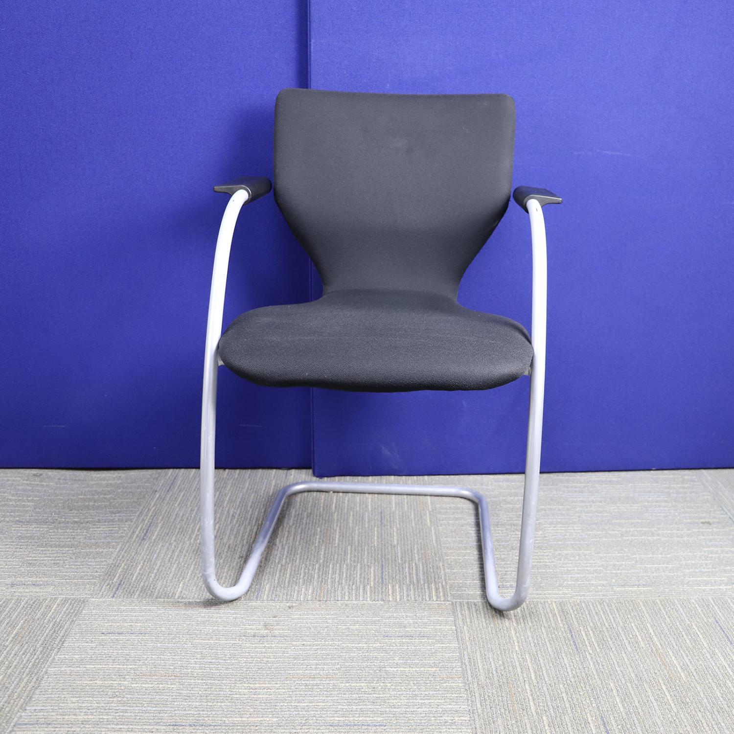 Second Hand Black Fabric Meeting Chair with Grey Cantilever Legs
