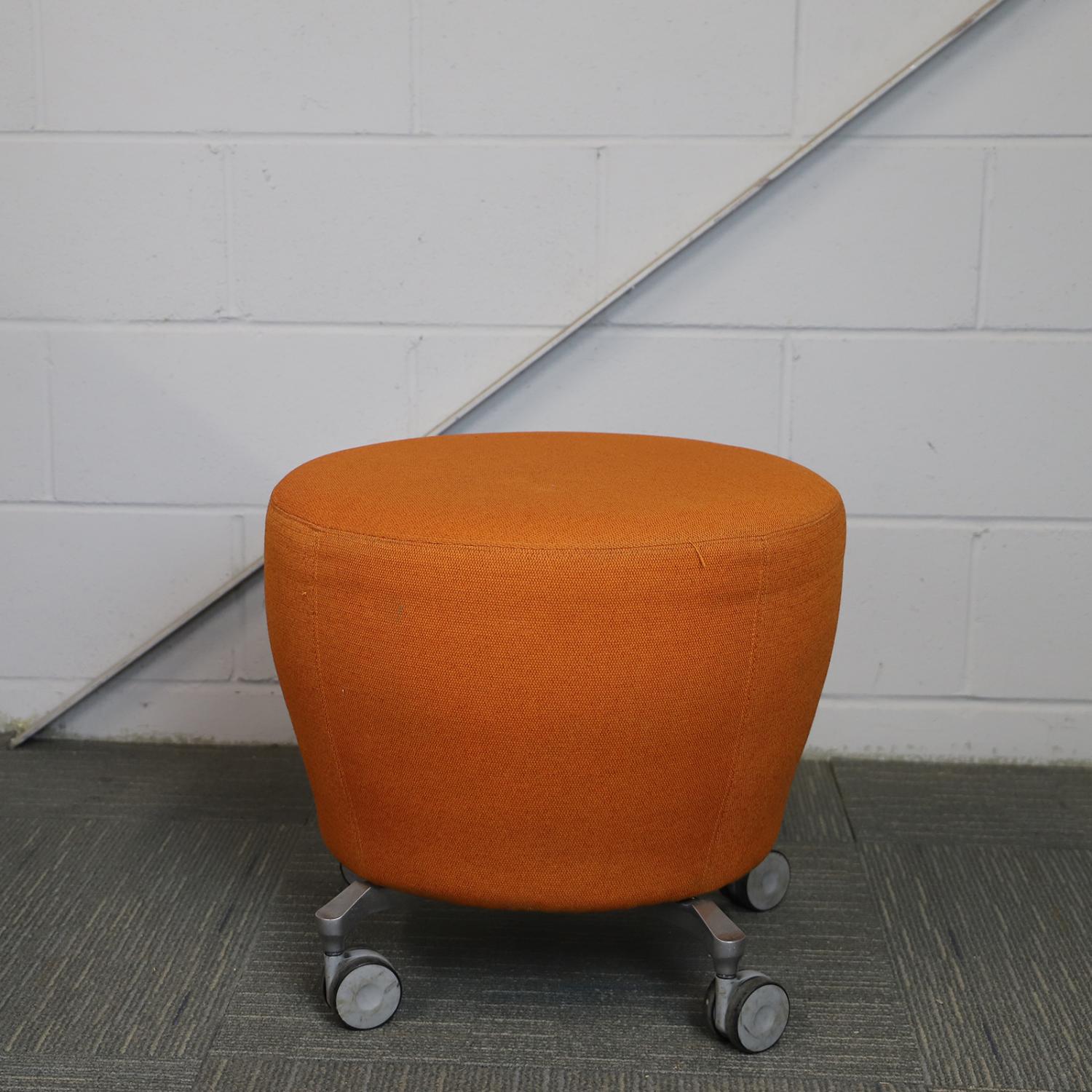 Second Hand Orangebox Orange Fabric Pouf with Grey Legs and Wheels