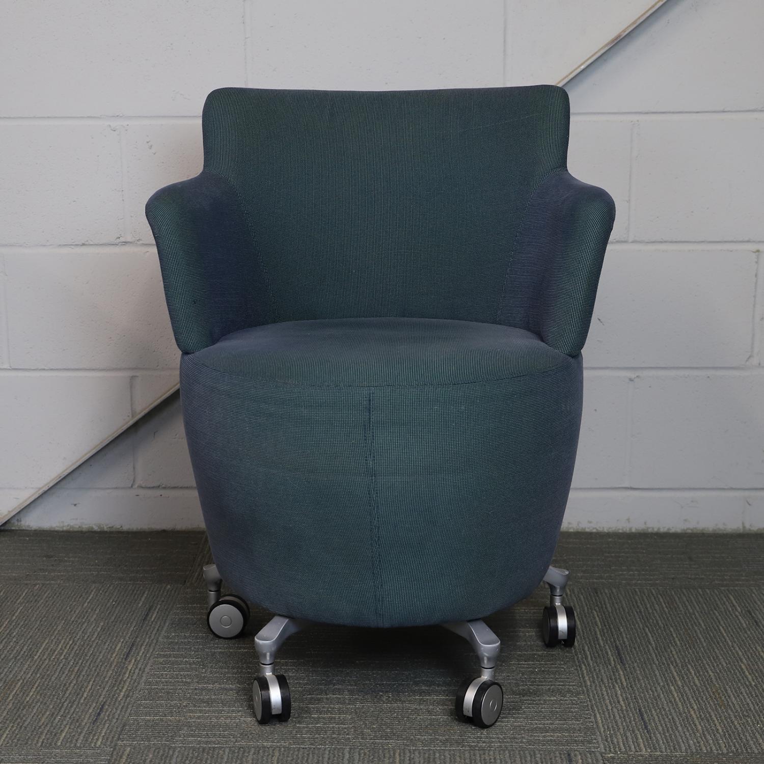 Second Hand Orangebox Blue and Green Reception Fleck Tub Chair with Grey Legs
