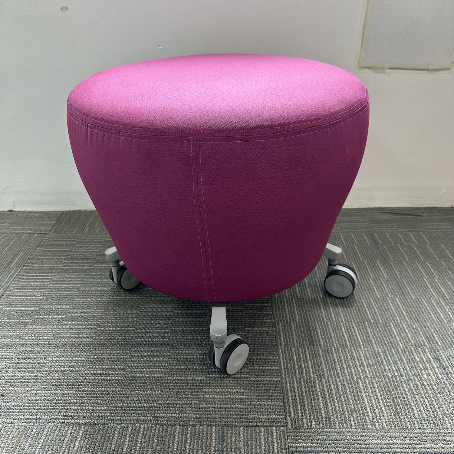 Second Hand Orangebox Purple Fabric Pouf with Grey Legs and Wheels