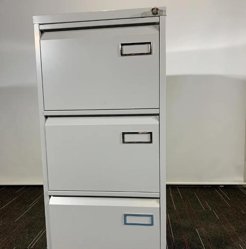 Second Hand Three Drawer Lockable Filing Cabinet Grey (we have various colours and makes available!)